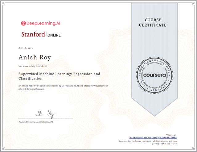 Supervised ML – Certificate
